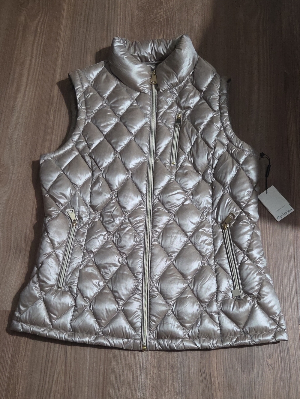 Calvin Klein Metallic Silver Quilted Puffer Vest